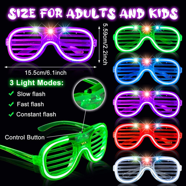 Neon Glasses Party - 5 10 15 Packs Christmas Glow Glasses Light up Briller Shutter Briller Blinkende solbriller for barn Voksne Rave Party Sett