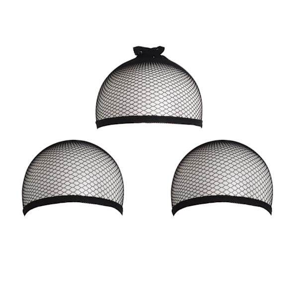 3 sorte parykhætter i One Size (2 elastiske hårnet + 1 elastisk hårnet med åben ende)