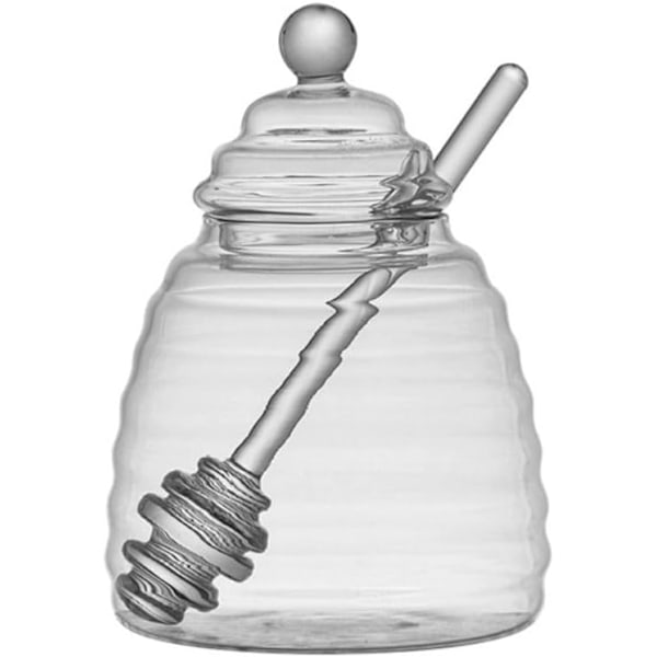 500 ml / 6,9 oz honningkrukke med dipper, honningglas og dipper sæt, honningdispenser, bikube honningkrukke til opbevaring af honning og sirup Wood