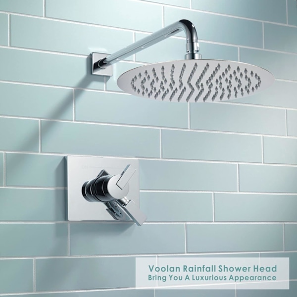 Regnbruserhoved, Voolan 12\" Stor Rund Højtryksbruserhoved Fremstillet af 304 Rustfrit Stål, Luksuriøst Moderne Look - Universal Væg- og Loftmontering Chrome 12 inch