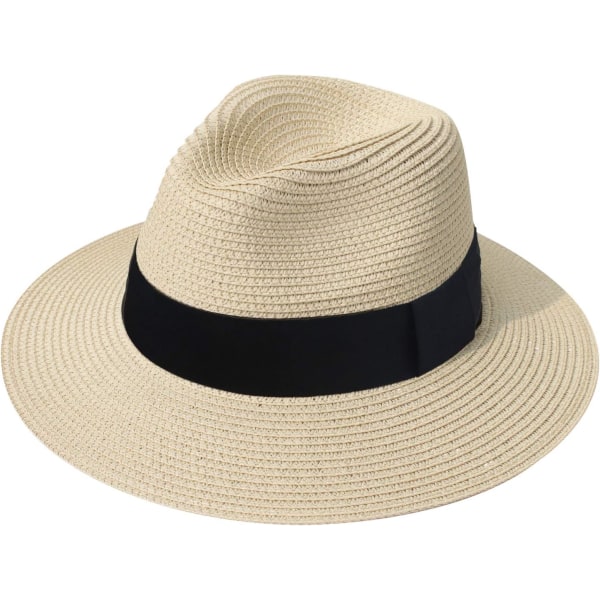 Naisten olkihattu Panama Fedora rantahattu leveälierinen olkihattu rullattava hattu UPF 50+ Fedora a Beige One Size