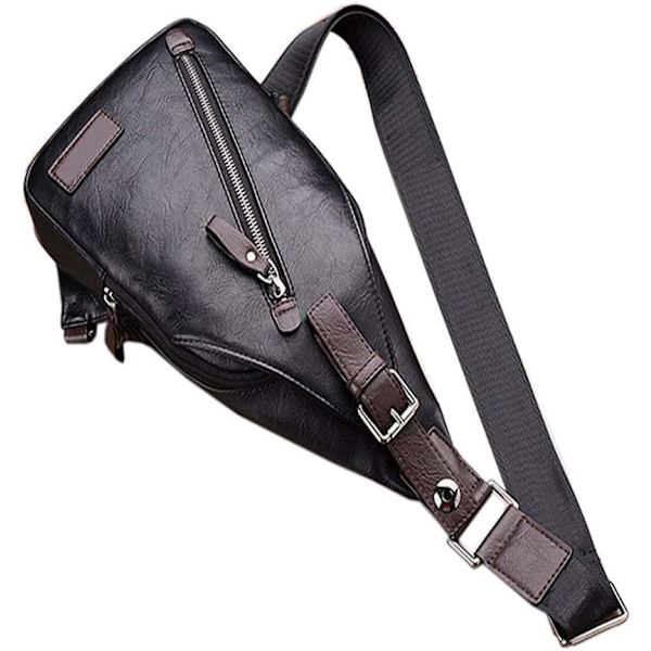 Läder Sling Bag Crossbody Ryggsäck Daypack för Män Kvinnor Utomhus Resor Camping Fiske Jakt Vandring Crossbody Axel Väska Bröst Pack #20black(pu)