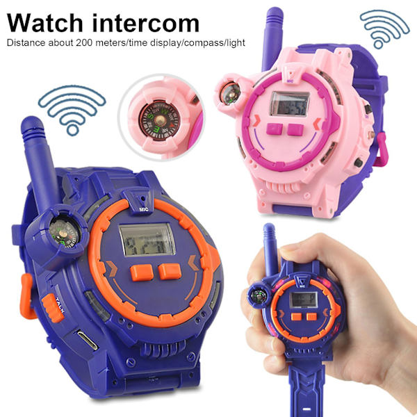 1 set barnwalkie-talkie med ficklampa inbyggd kompass tidsvisning förälder-barn interaktiv bärbar fjärrpratande klocka för present