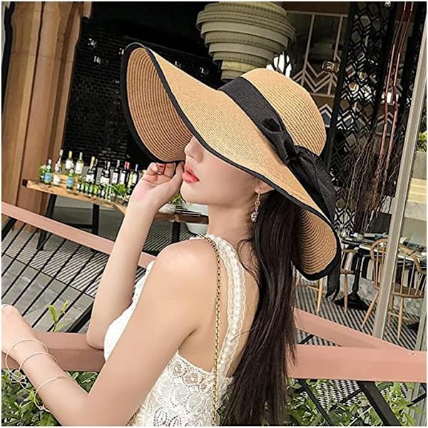 Kvinner Foldbar Floppy Bred Bremskjerm Solhatt Sommer Strandhatt UV UPF 50+ 07Style Khaki