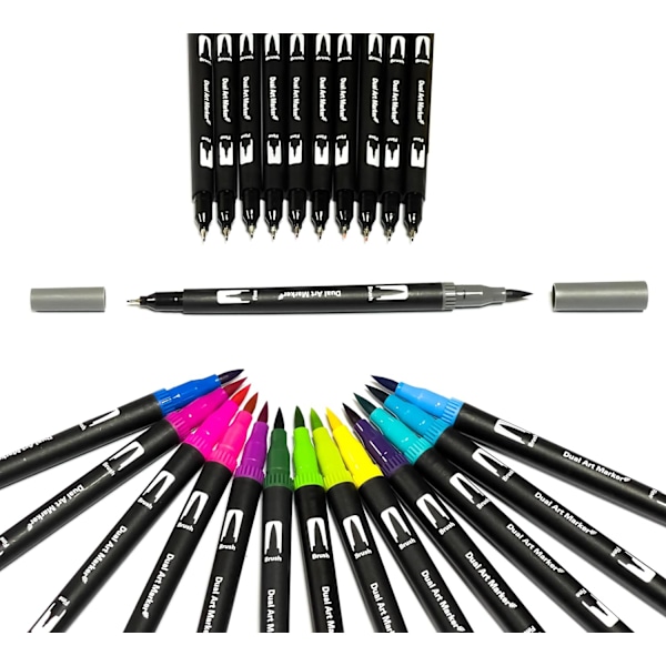 Farveblyanter til voksne Scherry Dual Tip Brush Pens 24 farver Filtstift Farvede Kunstpenne til voksne, Børnemarkører til kalligrafi Tegneseriebogstaver 24