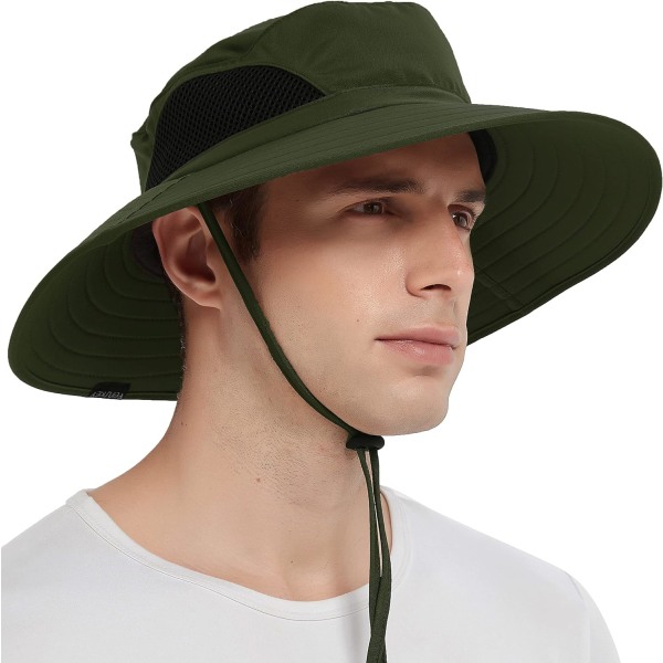 Unisex solhatt, vattentät bred brätte hinkhatt packbar Boonie hatt för fiske vandring trädgårdssafari strand Army Green