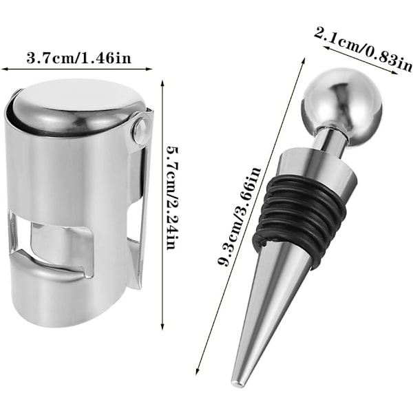 4 stk. flaskepropper i rustfrit stål, champagnepropper, vinpropper, proseccopropper, genanvendelige flaskepropper, vinpropper, vin C