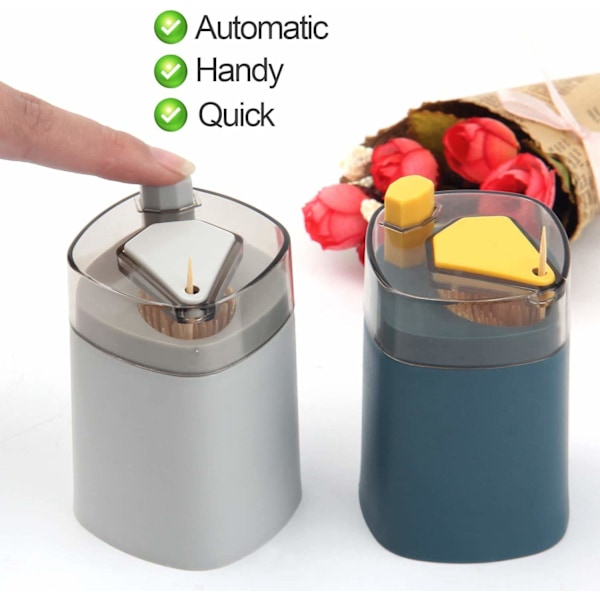 Tandpetarhållare Dispenser, Pop-Up Automatisk Tandpetardispenser, Tandpetarförvaringslåda (Grå)