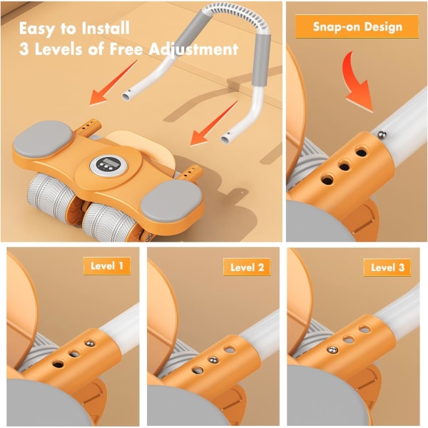Abs Roller Wheel with Timer, Abdominal Exercise Roller Elbow Support core Exercise Equipment, Automatic Rebound Abdominal Wheel with Knee Mat for F Orange