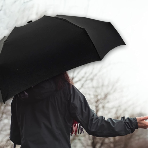 Matkasateenvarjo, 6 kylkiluuta Mini Umbrella Pieni UV-sateenvarjo case Nopeasti kuivuva ja erittäin kompakti kokoontaittuva sateenvarjo 90 x 55 cm, musta