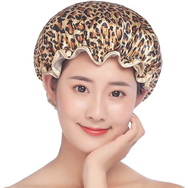 Genanvendelig badehætte, dobbelt tykkelse vandtæt badehætte (leopardprint) Leopard Print