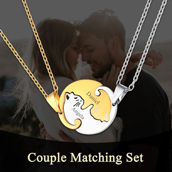 Puslespil-Halskæde i Rustfrit Stål til 2 Dele, Kat/Livets Træ/Hjerteformet, Tilpasselig, Yin Yang Halskæde Smykke Gave til Style 01 18k Gold PlatedPersonalised Personalized