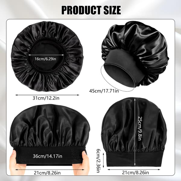 Satinkasket til hårstyling om natten, elastisk silkekasket til hårpleje black