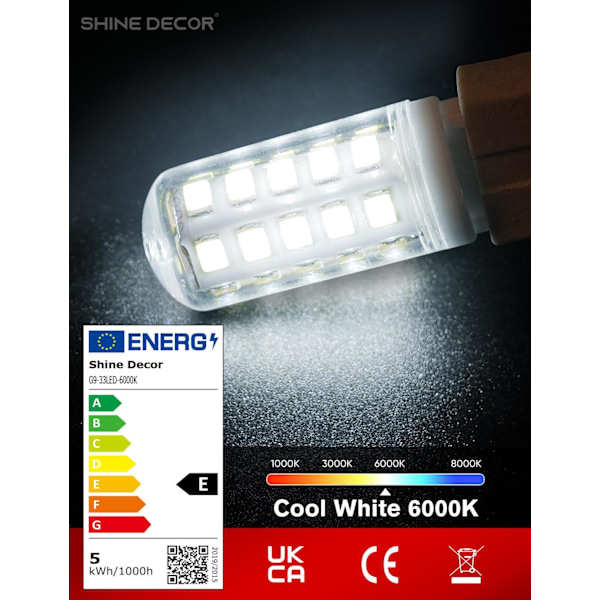 G9 LED-pære, 5W kald hvit 6000K, 450LM, tilsvarer 50W halogen, egnet for pendellamper taklamper vegglamper 6-pakning Model 1 Cool White