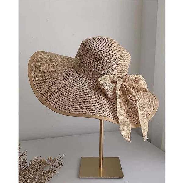 Kvinde Foldbar Floppy Bredskygget Solhat Sommer Strandhat UV UPF 50+ 02Style Bowknot Khaki