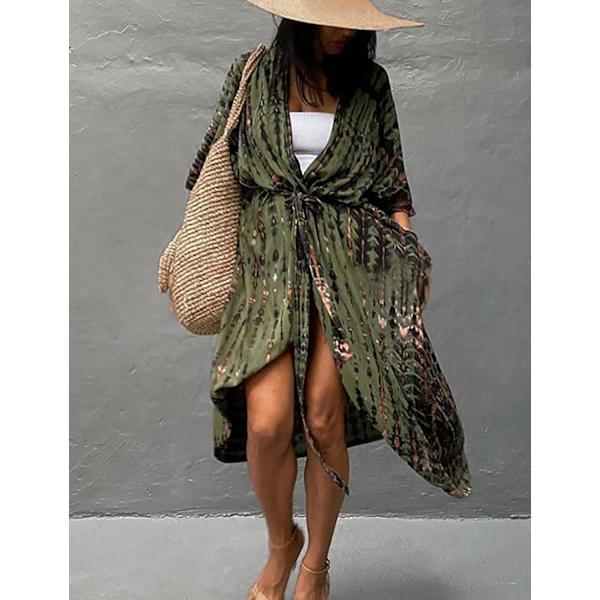 Strandklänning Damer Sommar Kimono Bikini Överdrag Tunika Kofta