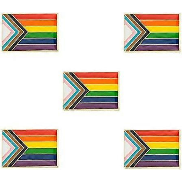 Pakkaus 5 Progress Pride -rintamerkki Pins Lippumerkki Rintamerkit (Progress Pride)