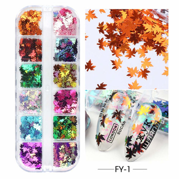 Maple Leaf Paljetter, 2 lådor 3D holografiska nagelpaljetter DIY Nail Art Sticker Nageldekorationer Ansikte Kroppshår Makeup Glitter