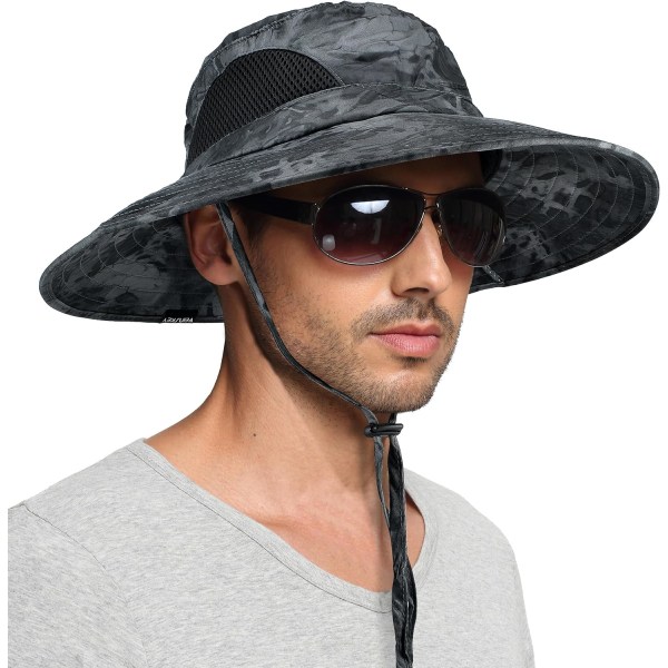 Unisex solhatt, vattentät bred brätte hinkhatt packbar Boonie hatt för fiske vandring trädgårdssafari strand Dark Grey (Camo)