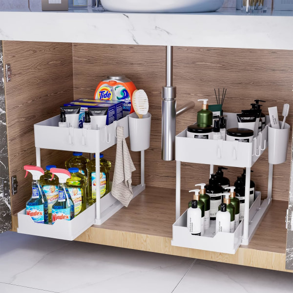 1-pack förvaring under diskho i köket, 2-vånings hylla under diskho med utdragbar låda, mångsidig förvaring under diskho i badrum för Cou White 1