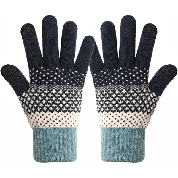 Vinterhansker for kvinner, termiske berøringsfølsomme hansker, elastiske, varme, strikkede fleecehansker for løping, arbeid og utendørsaktiviteter dark blue