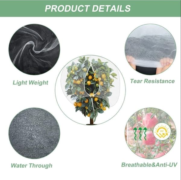 2 pcs insect net with drawstring, pest net, vegetable net, fine mesh insect net, bird protection net, garden net (1.8 m x 1.8 m)