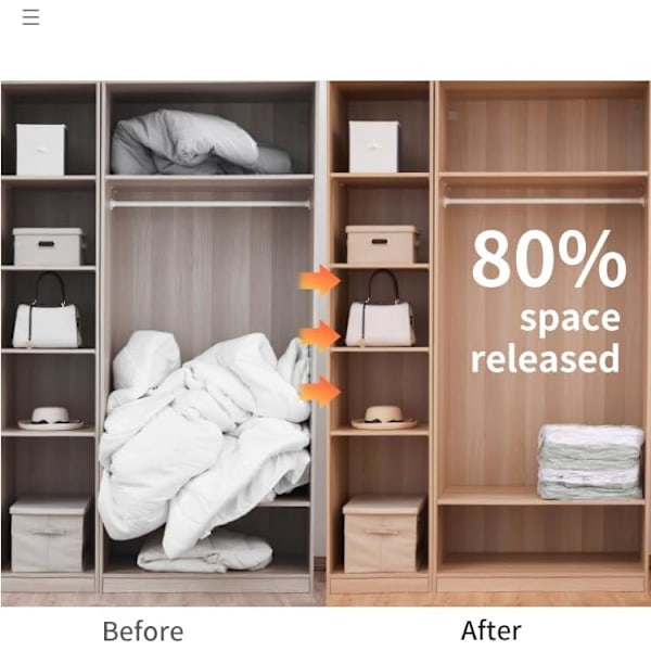 Vakuum Oppbevaringspose, Spar Plass for Klær, Dyner og Husholdningsartikler, Ingen Pumpe Nødvendig, Praktisk Plassbesparende Kompresjonspose, Frosted Closet Organiz Transparent/Clear L  100 x 80 x 30 cm
