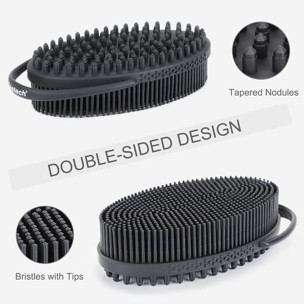 Silicone Body Brush with Built-in Loop Handle, 2-Sided Bath and Shower Scrubber for Deep Cleaning and Massage, Easy to Hold