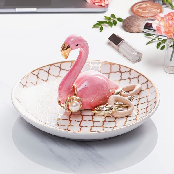 Flamingo-gaver til kvinner, Flamingo-ringholder, smykkefat, ringfat for ringer, halskjeder, øredobber, smykker, bursdag, valentinsgave Pink Flamingo