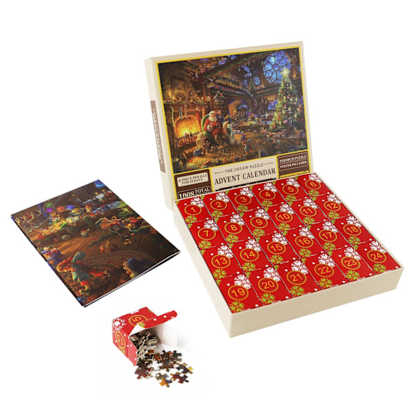 Puzzle Julekalender 2024, 1008 puslespilsbrikker 24 dage Pejs Åben pejs Jigsaw puslespil Jule nedtælling Julekalender...