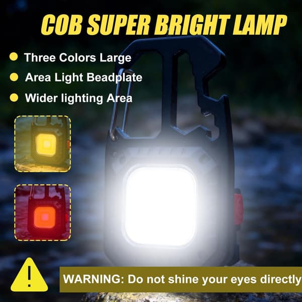 Two Rechargeable COB LED Keychain Lights, Suitable for Hiking and Outdoor Camping.