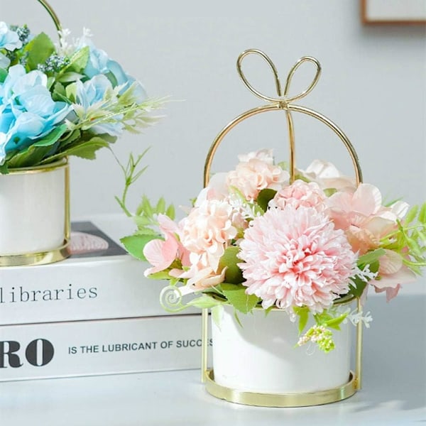 Kunstige blomster falske peon silke hortensia blomst med vase blomsterdekorasjoner for bryllupsdekorasjon bordmidtpunkter (rosa med vase Pink With Vase Set
