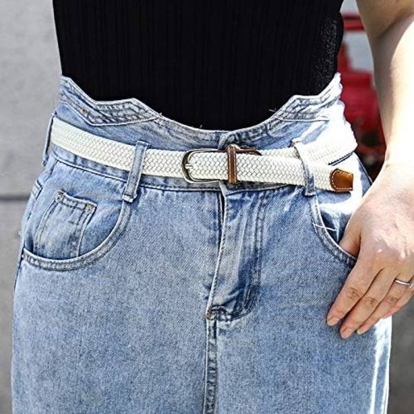 2-pack stretchiga flätade canvasbälten för kvinnor - dambälten för jeans, one size Navy & White