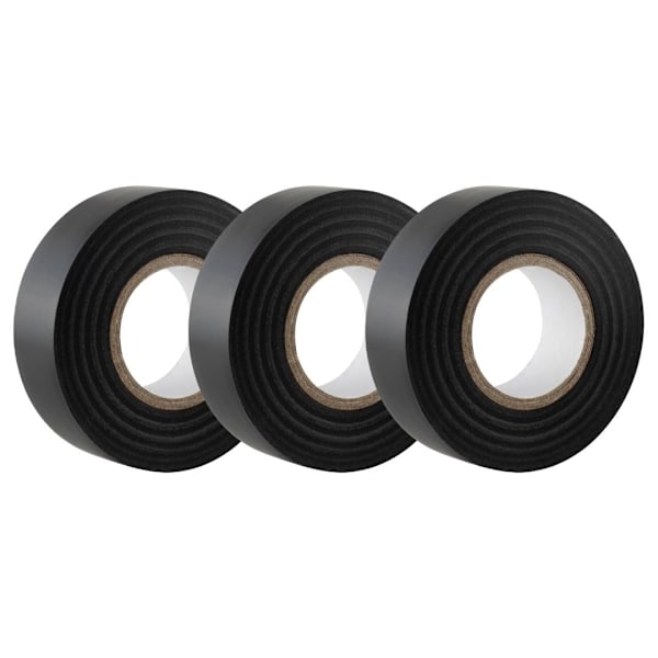 Sort eltape, 19 mm x 20 m, stærk selvklæbende PVC-isoleringstape til isolering, reparation og beskyttelse af elektriske ledninger, 3 ruller