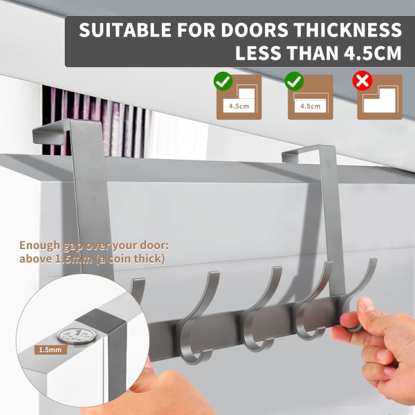 r krok henger med 5 doble tunge aluminiumslegeringskroker, grå kåpekroker stativ soverom kjøkken baderom dør henger nøkkeljakker vesker bager C Black 10 HOOKS
