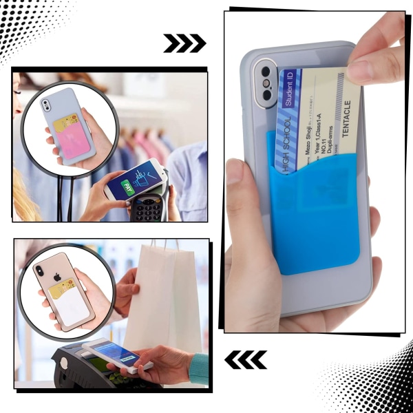 6 styks telefonkortholder klæbende stick på silikone telefonpung Slank mobiltelefonkortholder til det meste af mobiltelefoner