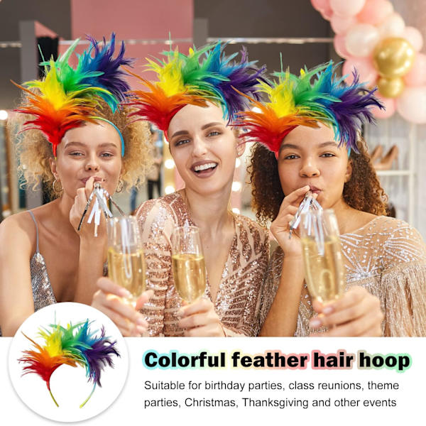 2 stk. regnbue fjer hovedbeklædninger, søde pandebånd, fest hovedbeklædning, kreative og praktiske hårtilbehør, pandebånd til kvinder Rainbow 2 count (Pack of 1)