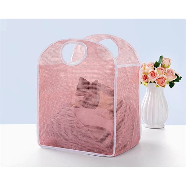 Pyykkikori, taitettava nylon-pyykkipussi, likaisten vaatteiden kori, kannettava pyykkikori, kauppakassi (vaaleanpunainen) Nordic Pink