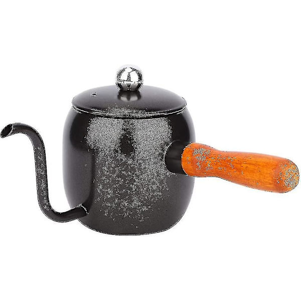 500 ml rostfritt stål kaffebryggare med långt pip och trähandtag (svart)