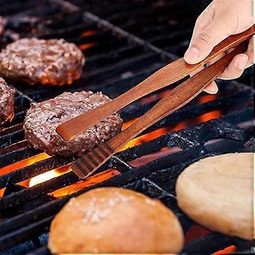 Trätång för matlagning, grillning, buffé, bröd, biff, serveringsverktyg (26 cm)
