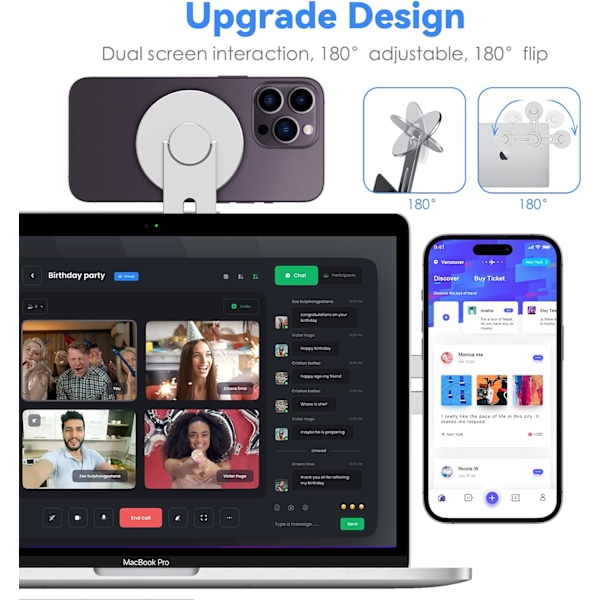 Magnetisk Laptoptelefonhållare, Justerbar Kontinuitetskamerafäste Kompatibel med MagSafe & för iOS 16 / macOS Ventura, Slank Bärbar Dator Exp ContinuityCamSilver