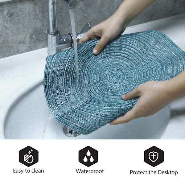 38cm Vävda Runda 6 Stycken Placemats Värmeisolering Flätad Bomull Middagsbord Mattor Tvättbara Place Mats för Hemmafest Bröllop Restaurang (Blå)