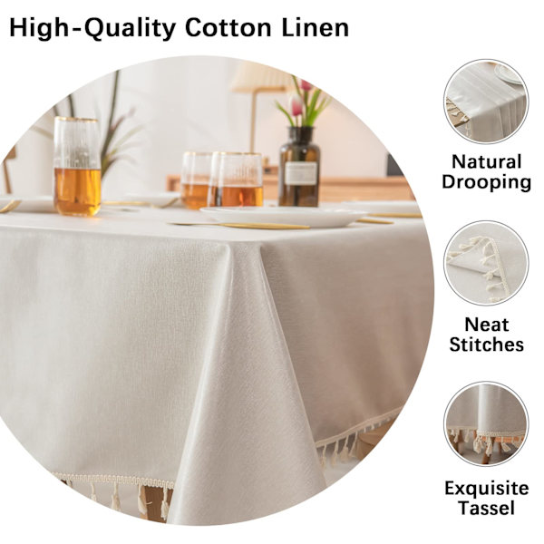Tablecloth, Waterproof Polyester Fabric Tablecloth, Rectangular, Durable Tablecloth with Tassel for Kitchen, Dining Room, Party, Holiday (140 x 140 cm, Grey)