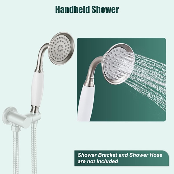 Handhållen dusch Handhållen duschspray Badrum duschstav Högtryckslyx Handdusch Mässing Högflödes handduschhuvud, Keramisk stil, Borstad Brushed Nickel Ceramic Style