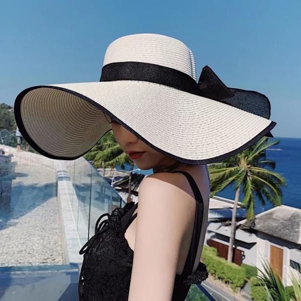 Kvinner Foldbar Floppy Bred Bremskjerm Solhatt Sommer Strandhatt UV UPF 50+ 07Style White