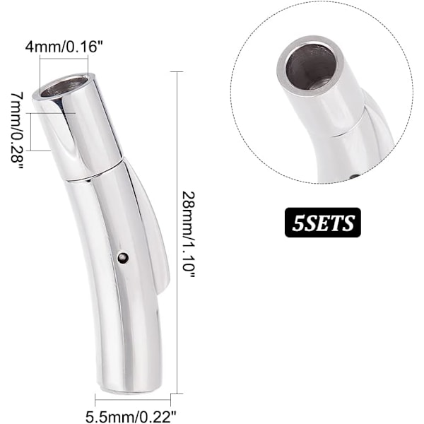 Kolonne Bajonet Låse 5 Sæt Rustfrit Stål Bajonet Låse 4mm Hul Læder Snor Ende Låse Forbindelser til Armbånd Halskæder Spænde Smykker