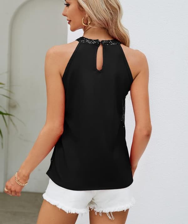Top til kvinder med pailletter, ærmeløs, sort Black Black 2XL
