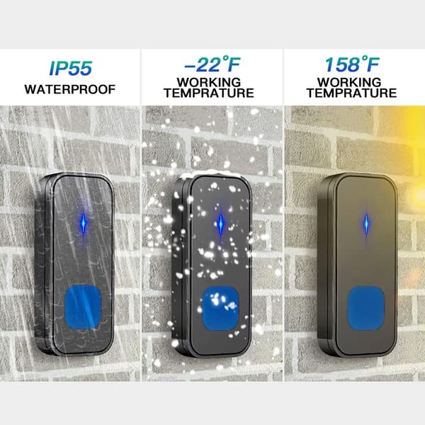Wireless Doorbell, Cordless Doorbell with Long Range, Wall Socket, Battery Powered Button