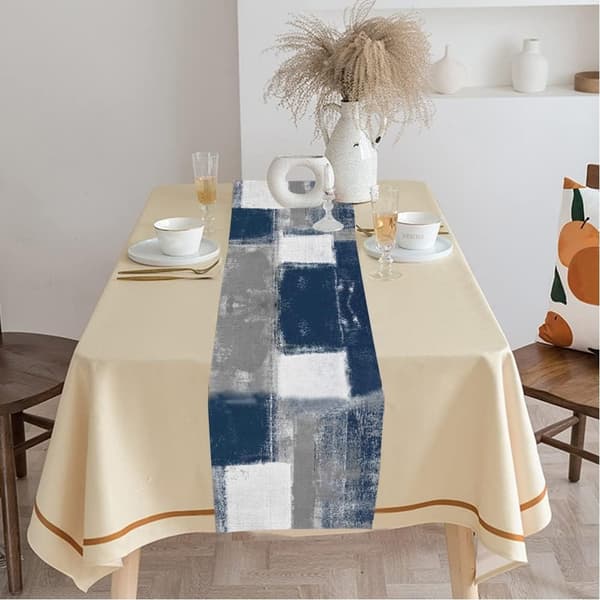 European Style Table Runner, Blue and Grey Table Runner, Rustic Abstract Art Painting Table Runner for Dinner Table, Parties and Holiday Decoration