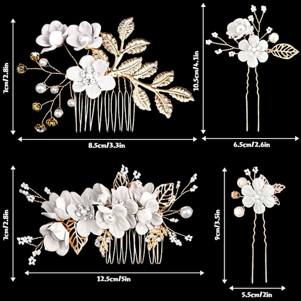 4 stk. Hårpynt til brudepiger, Bryllupshårpynt Sidekam Kvinder Blomster Hårklemmer Kvinder, Bryllup, Galla (Guld) Pink & Silver Huang Guang